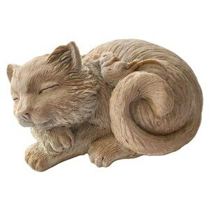 Sleeping Cat with Mouse Resin Garden Statue Figurine 4 inches Tall
